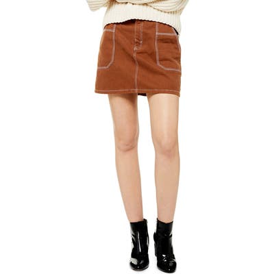 Topshop Topstitch Twill Miniskirt, US (fits like 14) - Brown