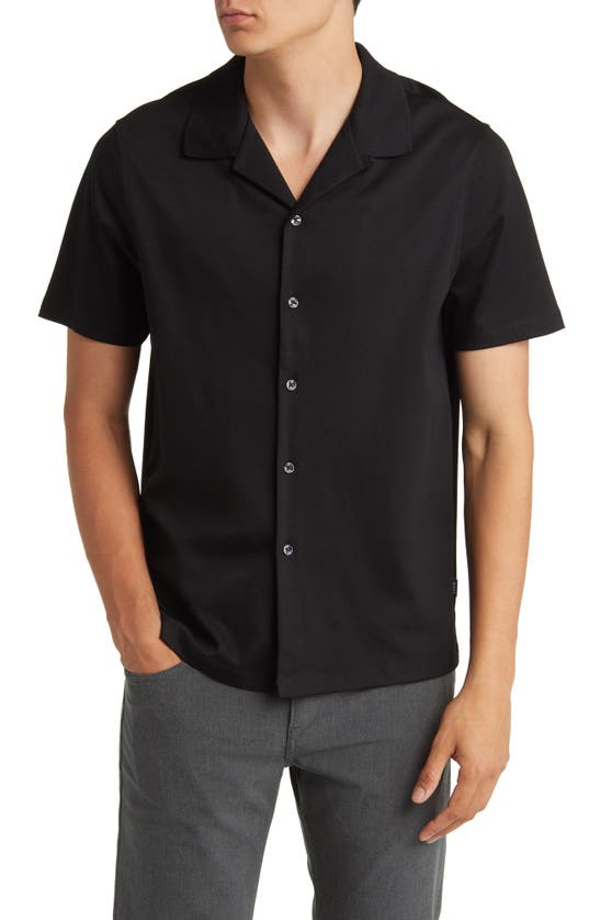 Hugo Boss Powell Solid Short Sleeve Cotton Button-up Shirt In Black