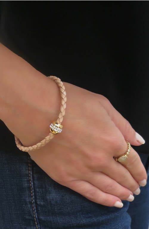 Shop Liza Schwartz Good Karma Leather Bracelet In Gold/natural