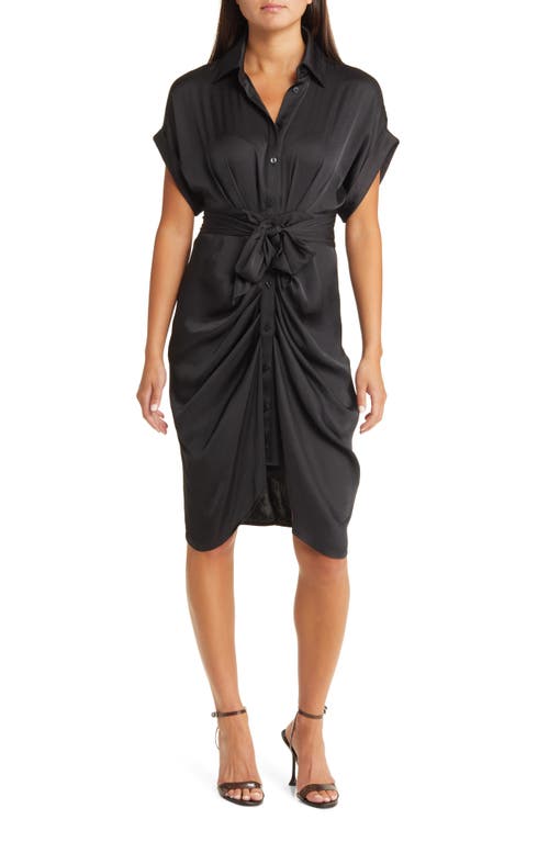 Steve Madden Alicia Ruched Tie Front Shirtdress in Black