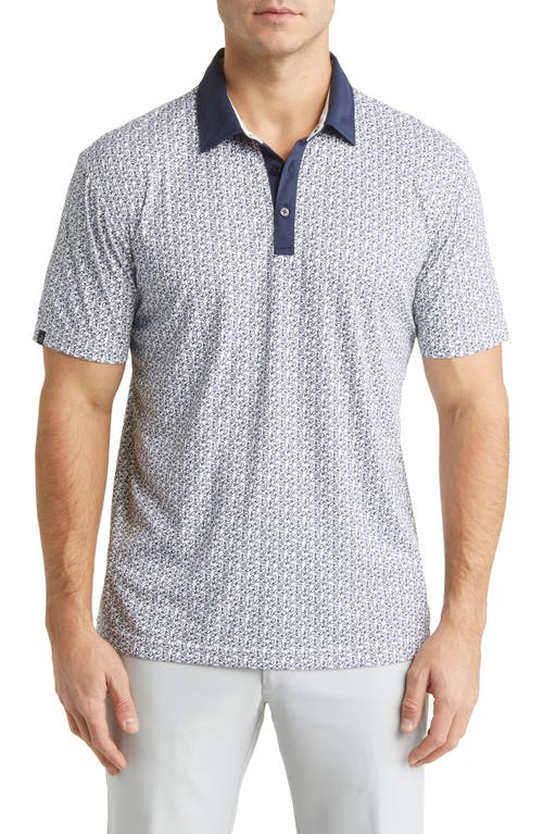 Swannies Davison Modern Fit Print Performance Golf Polo in White-Mint-Navy at Nordstrom, Size Large