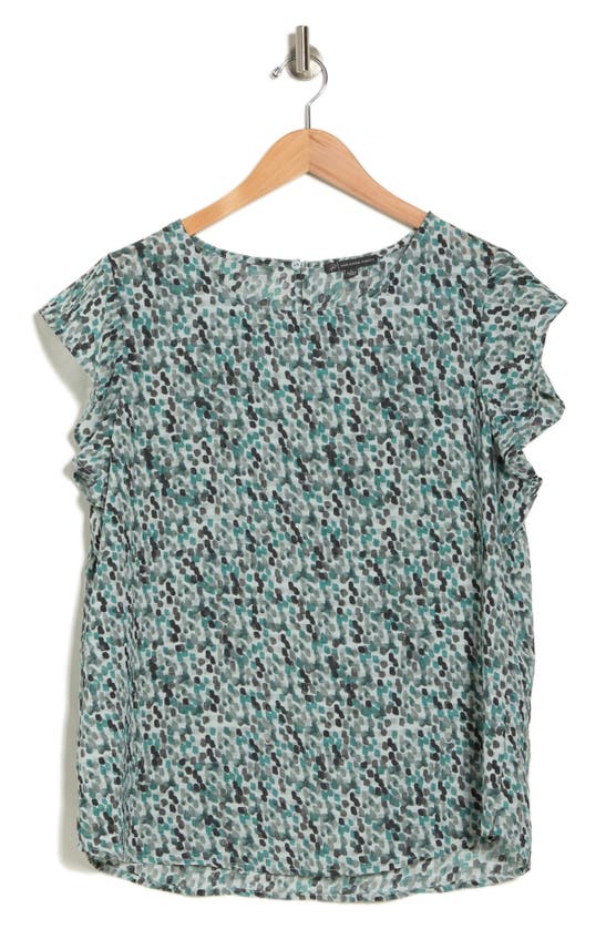 Shop Adrianna Papell Print Flutter Sleeve Top In Aqua Watercolor Dot