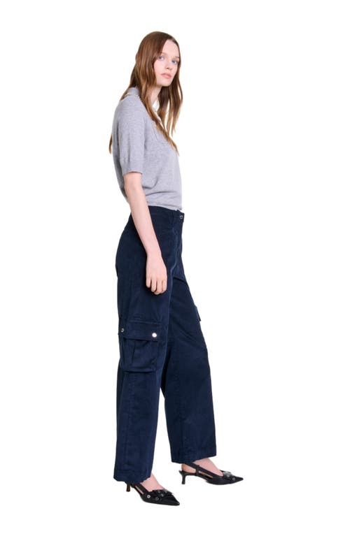 Shop Maje Velour Cargo Trousers In Navy