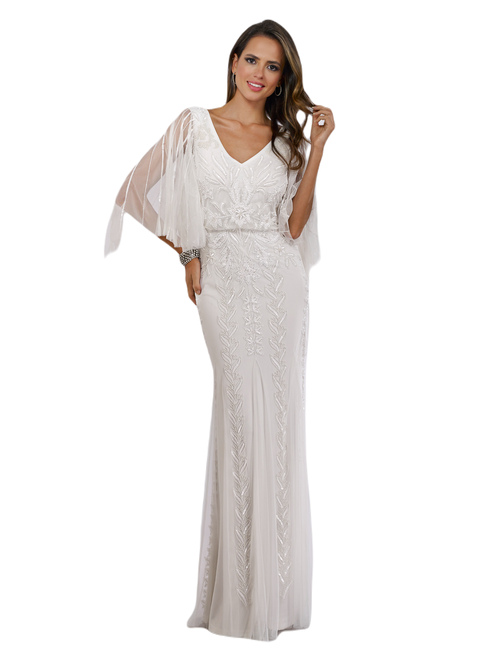 Shop Lara New York Ella Beaded Cape Sleeve Wedding Dress In Ivory