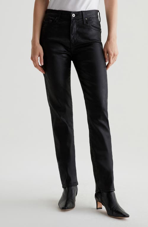 Shop Ag Mari Mid Rise Coated Slim Straight Leg Pants In Super Black