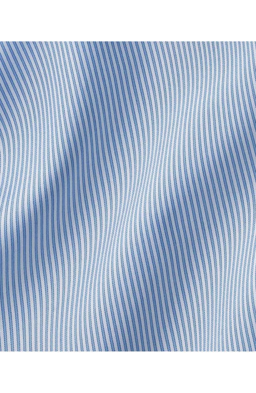 David Donahue Slim Fit Pinstripe Cotton Twill Dress Shirt In White/blue