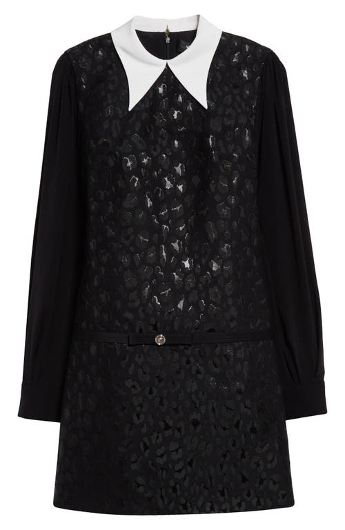 Shop Versace Leopard Long Sleeve Jacquard Minidress In Black