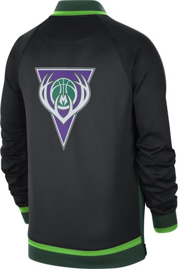 Nike Men's 2021-22 City Edition Milwaukee Bucks Green Full Showtime Full Zip Long Sleeve Jacket, Medium