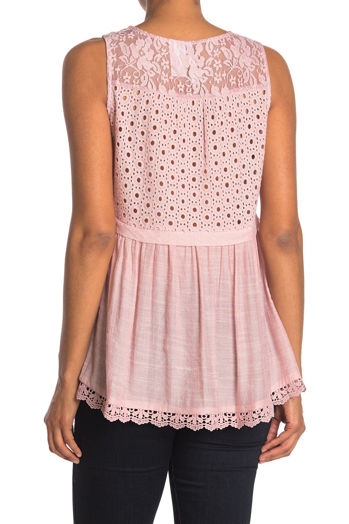 Forgotten Grace Eyelet Lace Peplum Tank Top In Light/pastel Pink