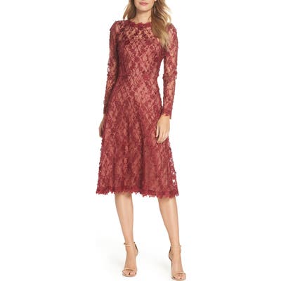 Tadashi Shoji 3D Flowers Lace Dress, Red