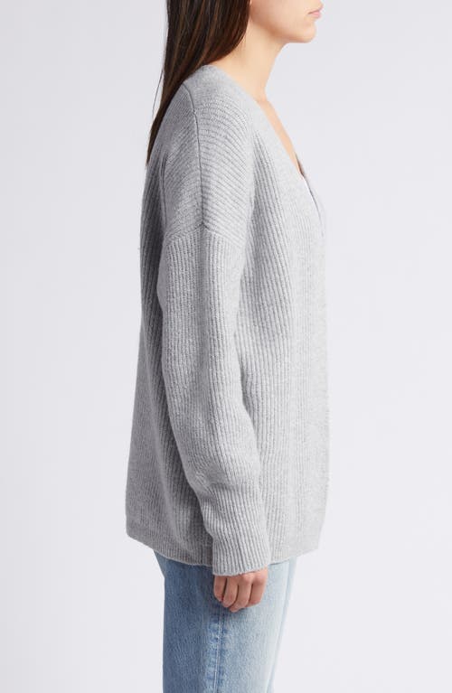 Shop Treasure & Bond Rib Bishop Sleeve Cardigan In Grey Heather