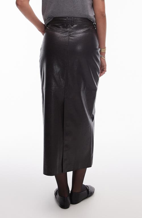 TOPSHOP TOPSHOP CROC EMBOSSED FAUX LEATHER MIDI SKIRT 