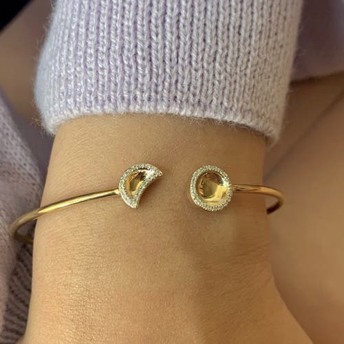 Luvmyjewelry Moon Phases Sterling Silver Diamond Adjustable Cuff In 14kt Gold Vermeil On Sterling
