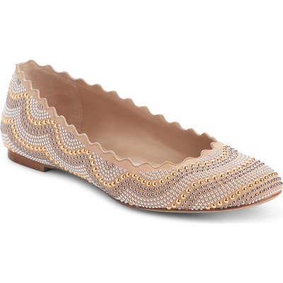 Chloe Lauren Scalloped Studded Ballet Flat, Beige