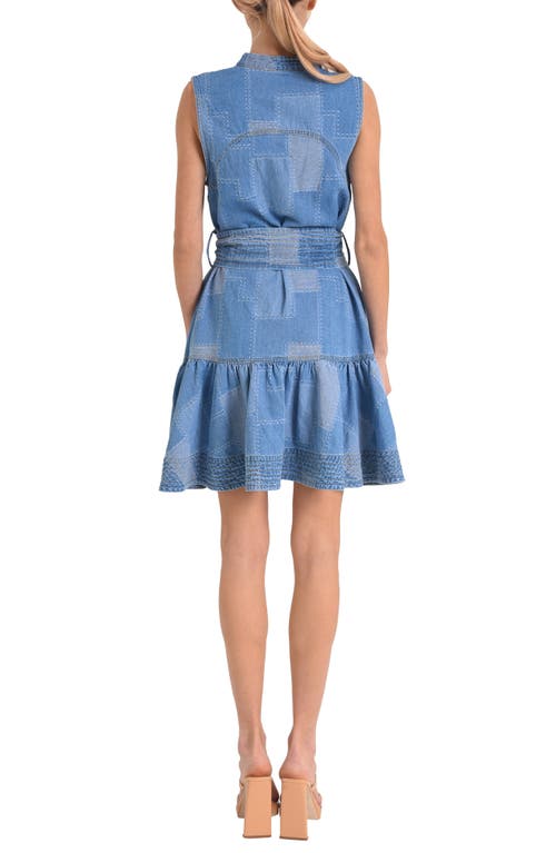 Shop Ciebon Elly Patchwork Denim Mini Shirtdress In Denim Blue