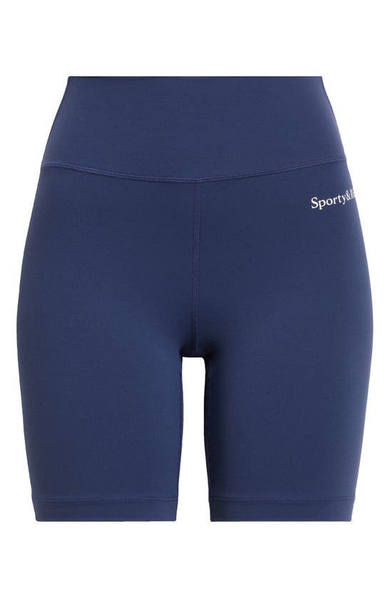 Shop Sporty And Rich Sporty & Rich Serif Logo Bike Shorts In Navy