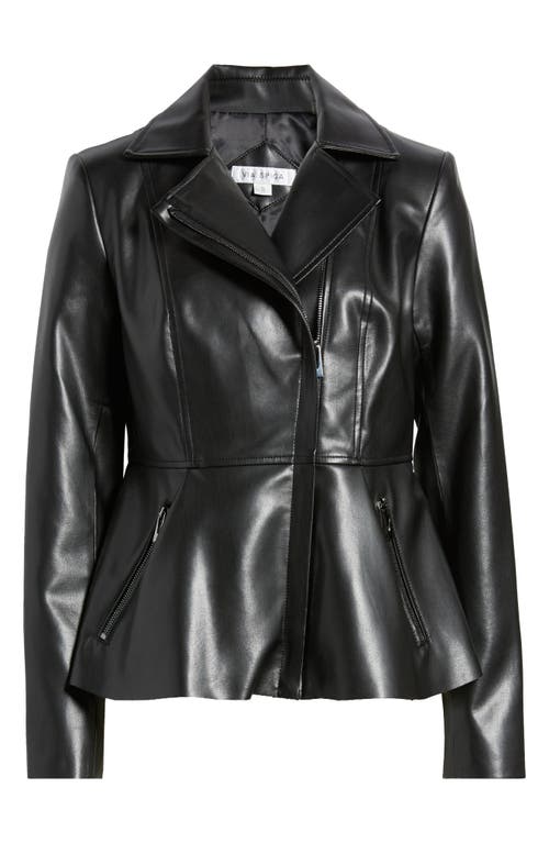 Via Spiga Peplum Faux Leather Moto Jacket In Black