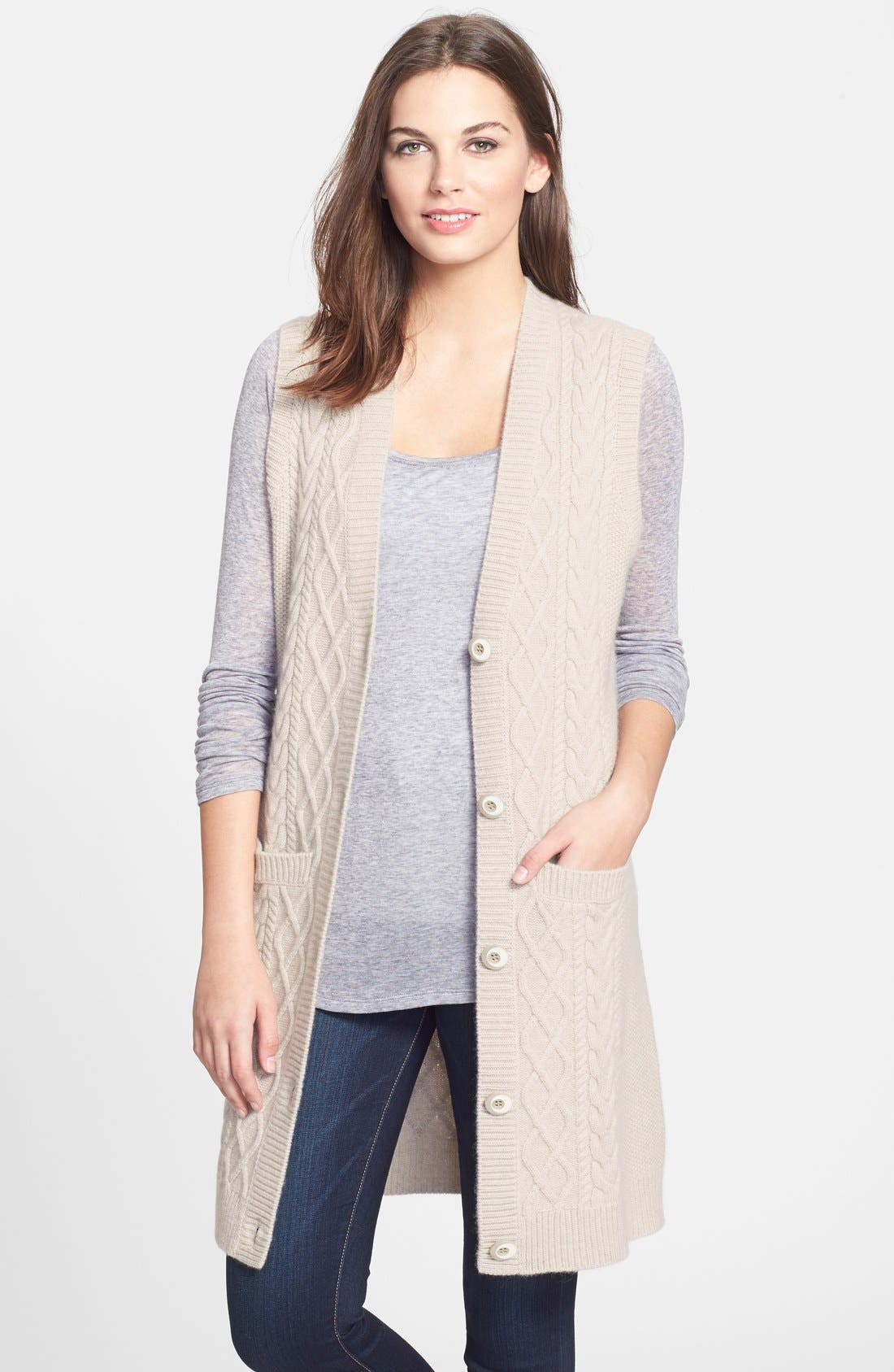 Sofia Cashmere Cable Knit Long Cashmere Vest Nordstrom