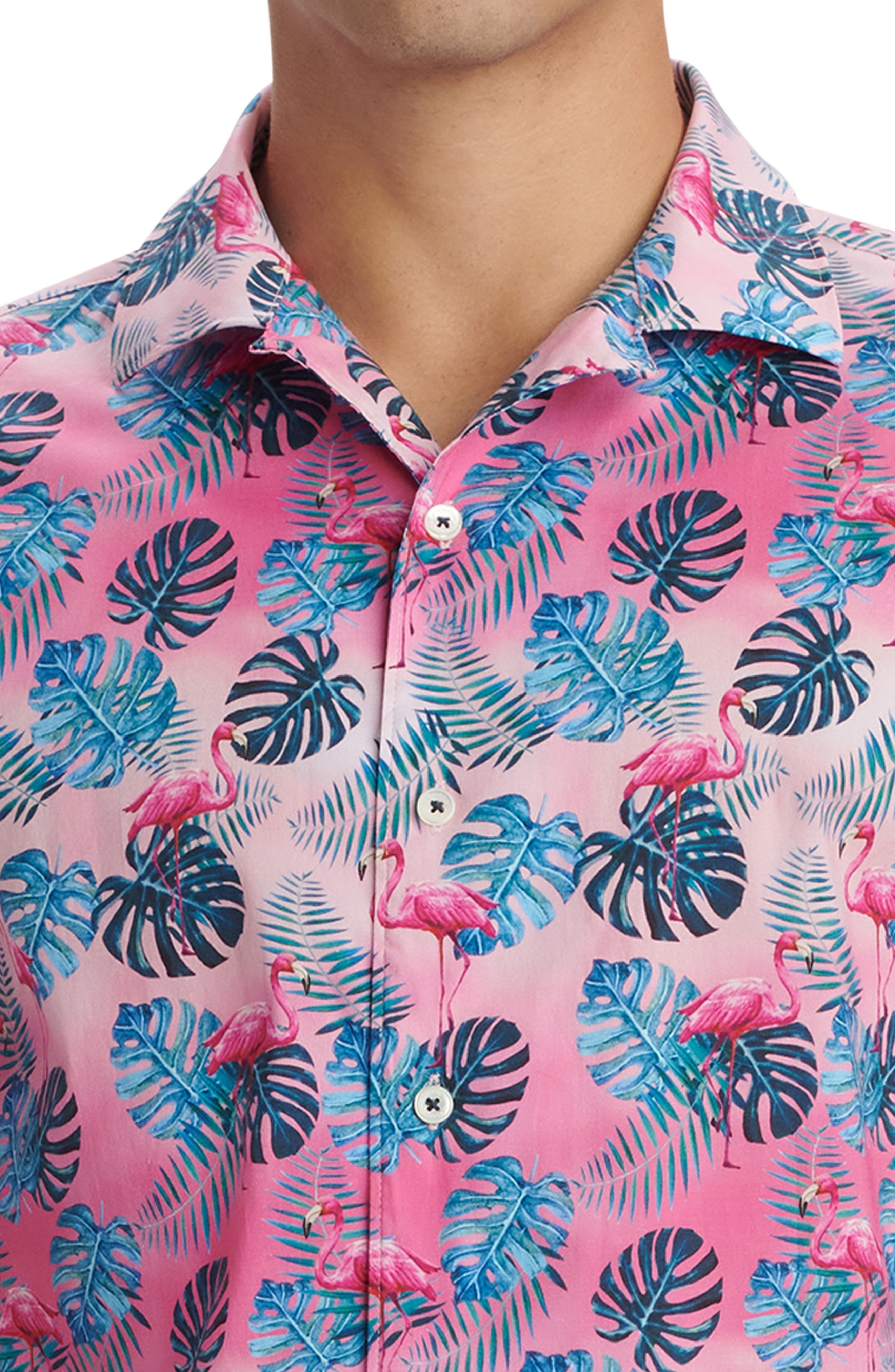 Bugatchi Shaped Fit Flamingo Print 