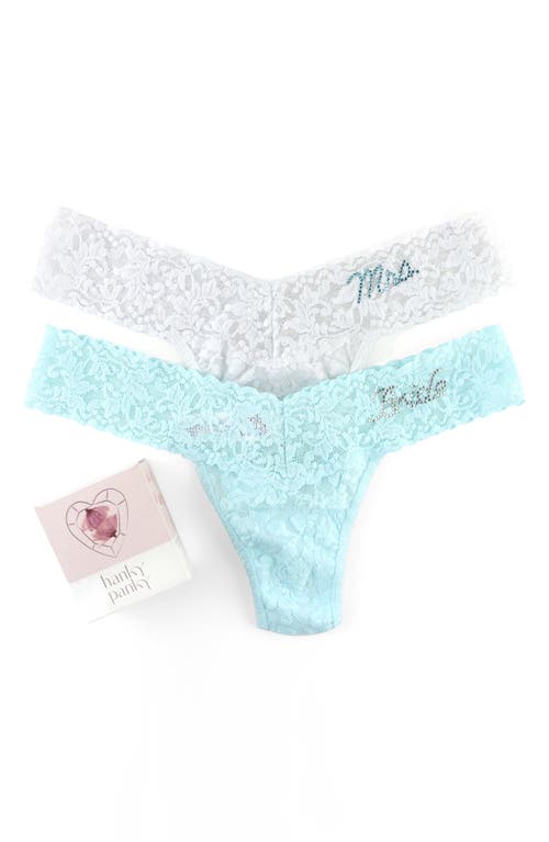 Shop Hanky Panky Bride 2-pack Original Rise Lace Thongs In Celeste/white