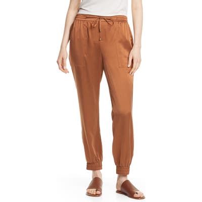 Eileen Fisher Drawstring Silk Ankle Pants, Brown