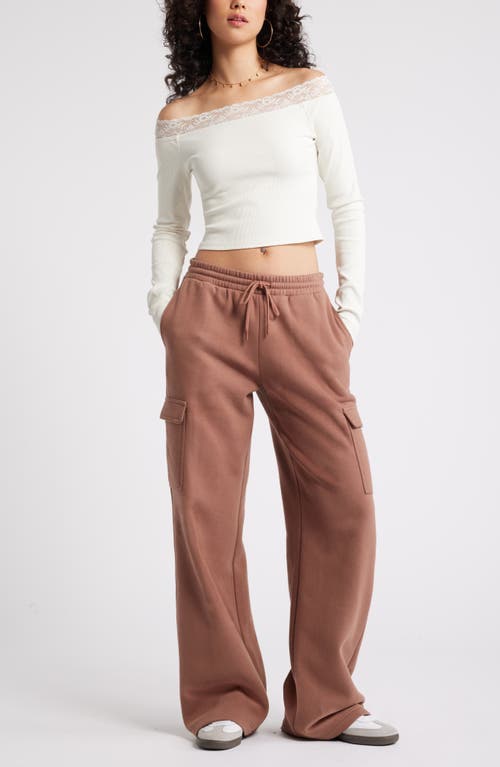 Shop Bp. Elastic Waist Wide Leg Fleece Cargo Pants In Brown Topaz