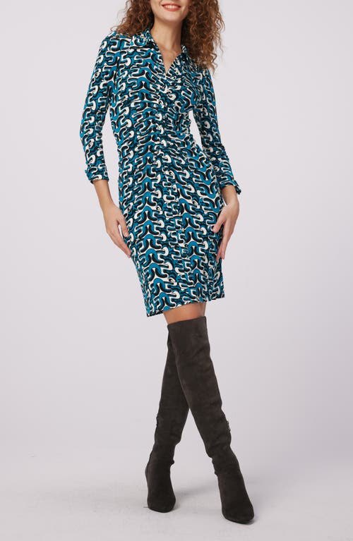 DVF DIANE VON FURSTENBERG SHESKA GEO PRINT RUCHED SHIRTDRESS 