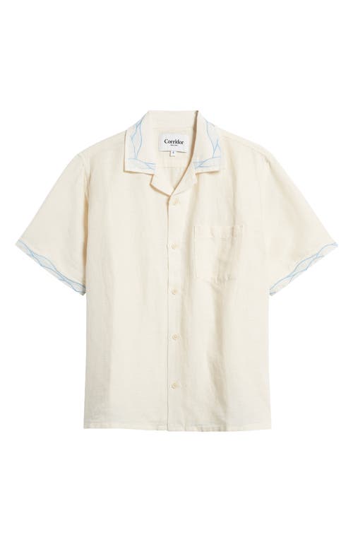 Shop Corridor Waves Embroidered Linen & Cotton Camp Shirt In Natural