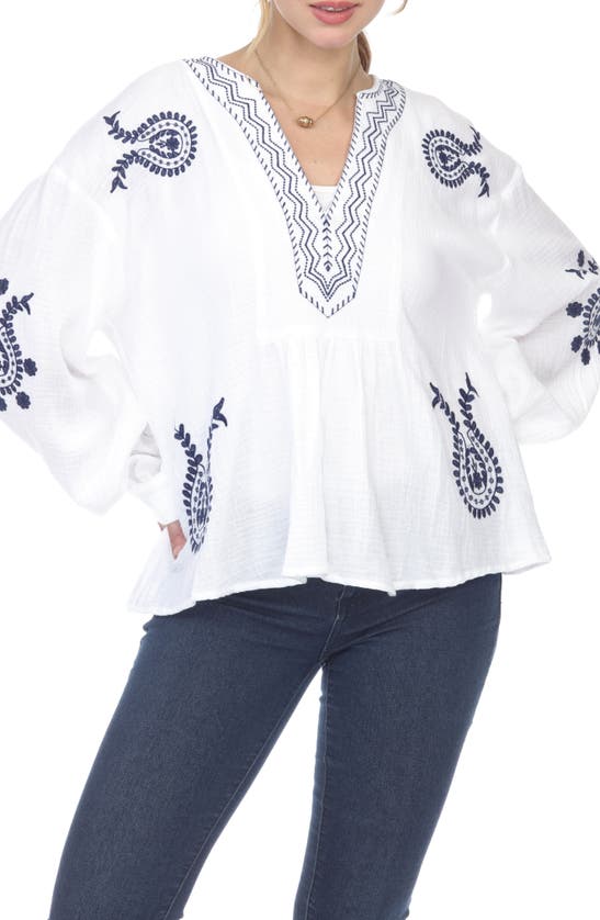 Rain Embroidered Long Sleeve Tunic In White