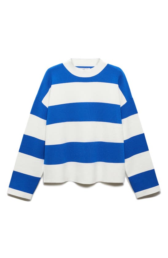 Mango Stripe Funnel Neck Sweater In Vibrant Blue