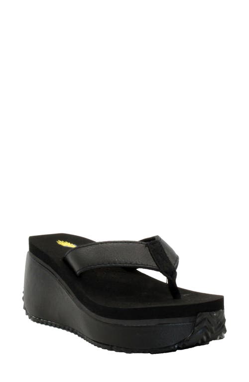 Frappachino Wedge Flip Flop in Black Leather