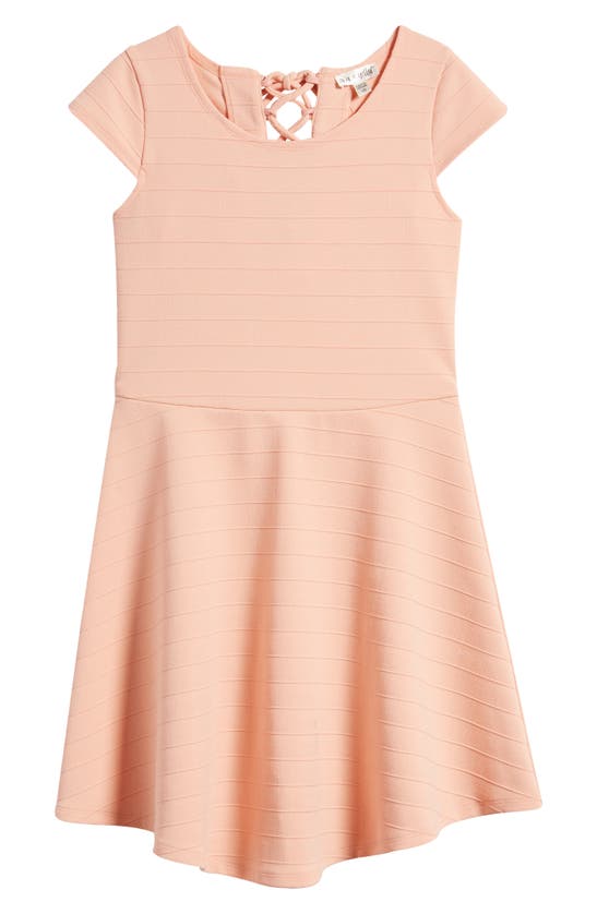 Ava & Yelly Kids' Textured Lace-up Skater Dress In Coral