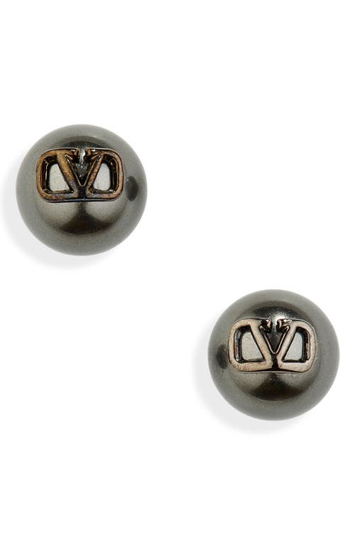 VLOGO Signature Imitation Pearl Stud Earrings in Ruthenium/crystal Black