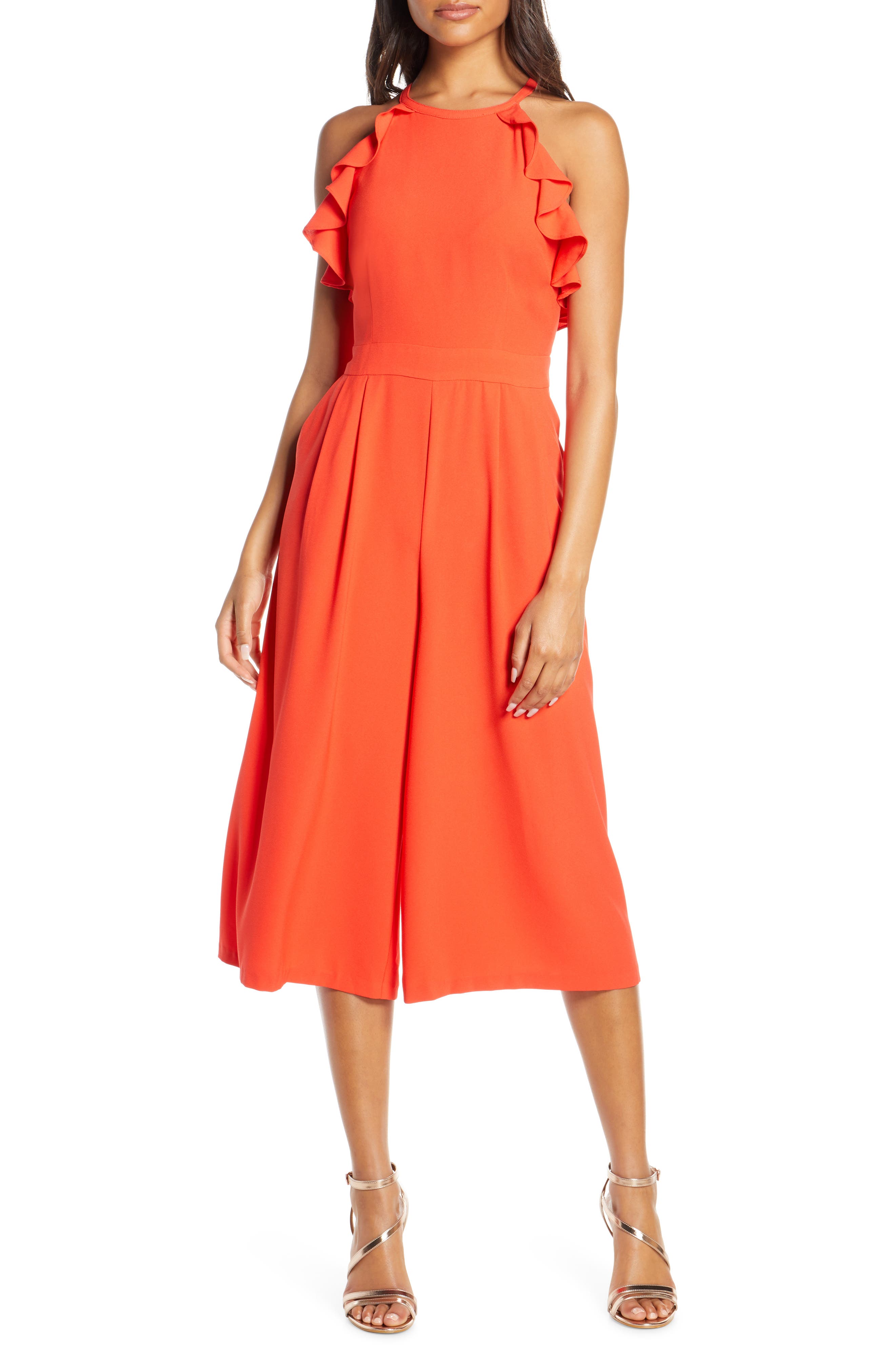 vince camuto ruffle jumpsuit