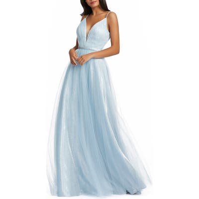 MAC Duggal Sparkle Sleeveless Tulle Ballgown, Blue