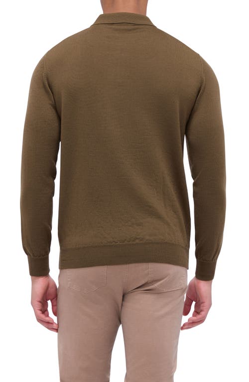 Shop Bugatchi Merino Wool Polo Sweater In Moss