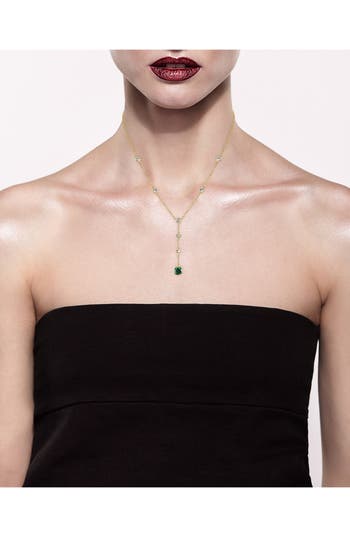Cz By Kenneth Jay Lane Cubic Zirconia Station Y-necklace In Green/gold