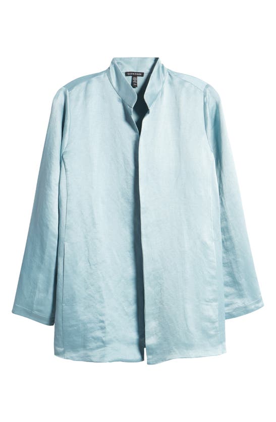 Shop Eileen Fisher Stand Collar Organic Linen & Silk Jacket In Seafoam