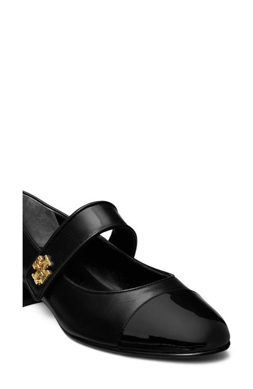 Tory Burch Mary Jane Cap-toe Leather Ballerina Flats In Perfect Black/perfect Black