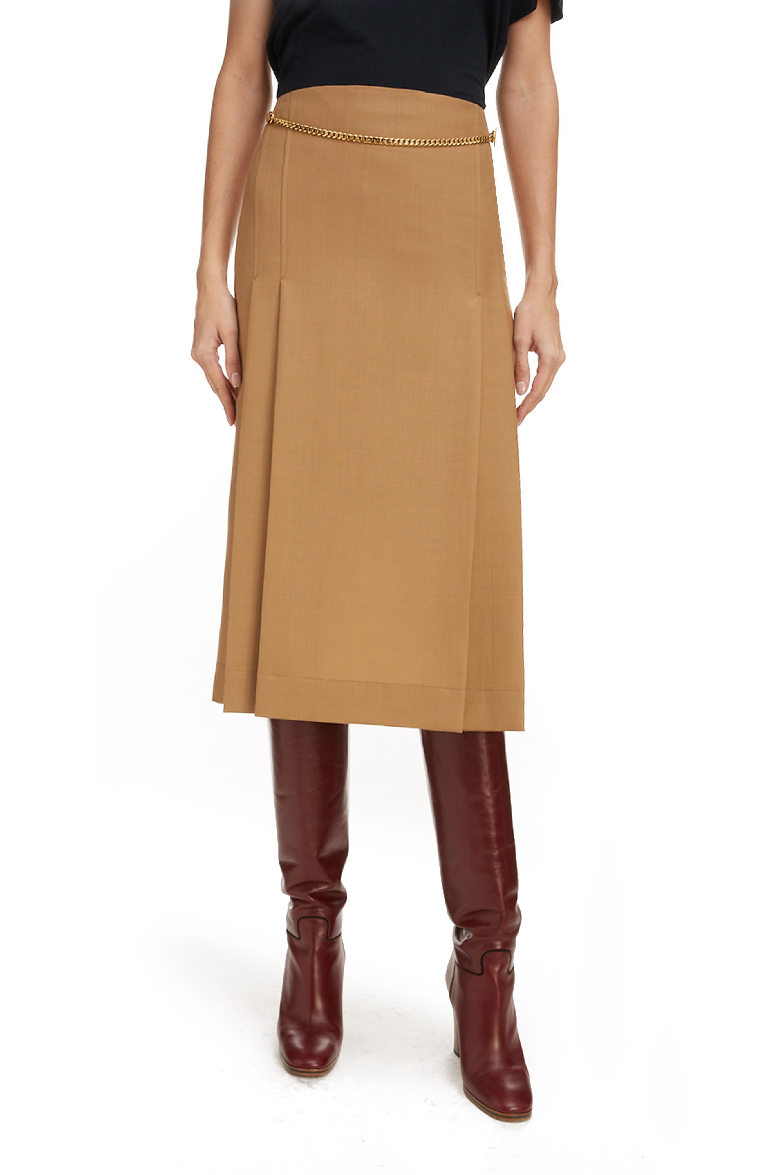 VICTORIA BECKHAM CHAIN DETAIL WOOL SKIRT,5056290079290