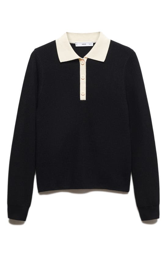 Shop Mango Contrast Trim Rib Polo Sweater In Black