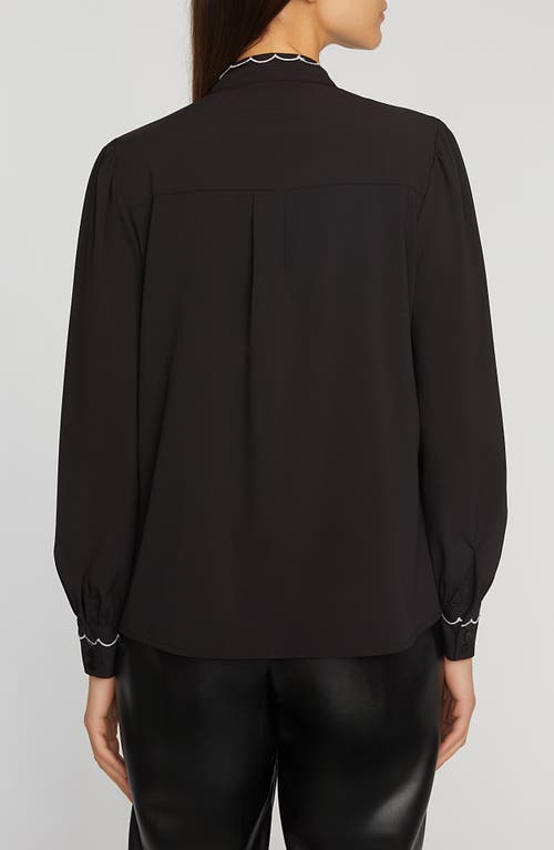 Shop Elie Tahari The Rae Scallop Shirt In Noir With Contrasting White