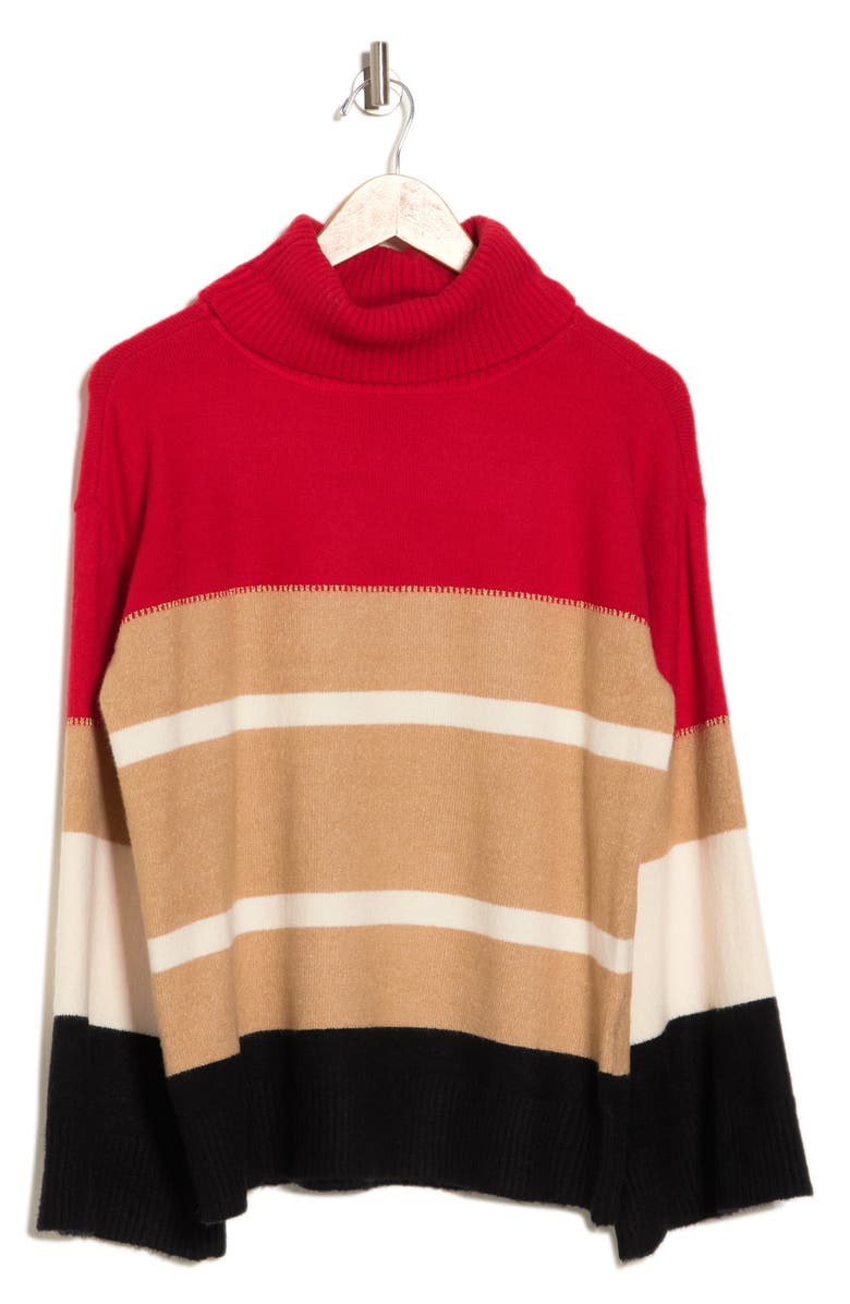 H HALSTON Stripe Cowl Neck Sweater | Nordstromrack