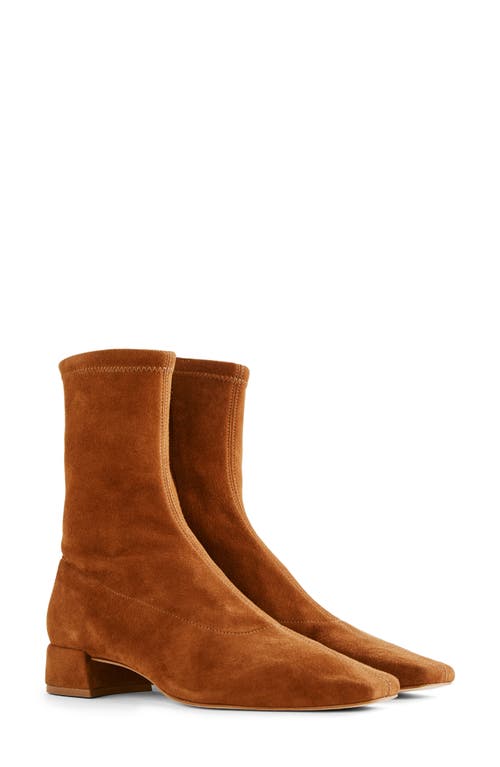 Shop Reformation Rosina Bootie In Rum Stretch Suede