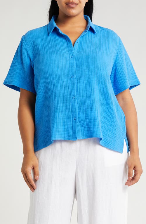 Eileen Fisher Classic Short Sleeve Organic Cotton Gauze Button-Up Shirt at Nordstrom,