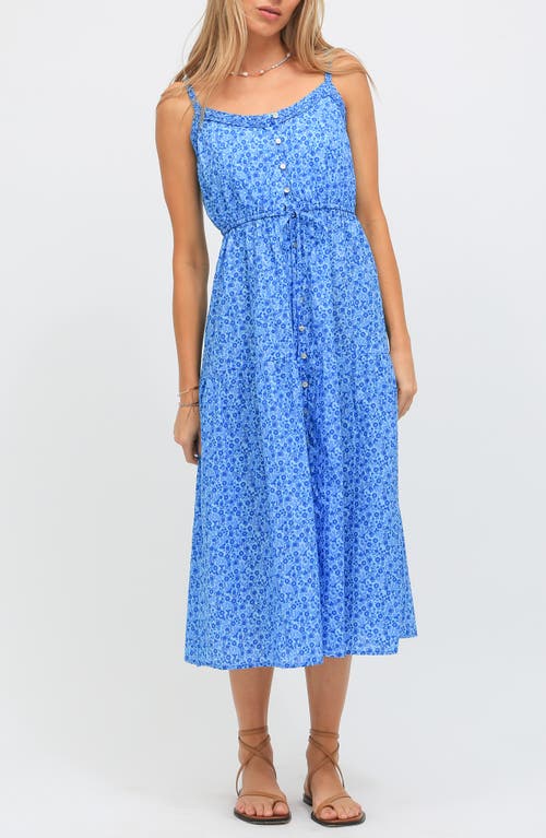 Quinn Pansy Print Cotton Midi Sundress in Sky Blue