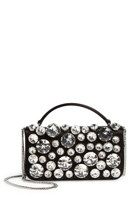 Shop Moschino Crystal Embellished Satin Bag In A2555 Fantasy Print Black