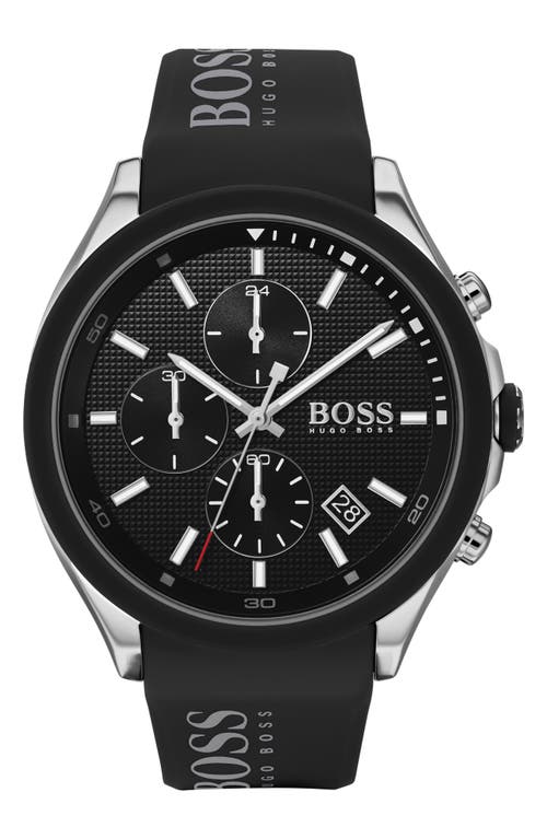 Hugo Boss Boss Velocity Chronograph Rubber Strap Watch, 45mm In Black/silver