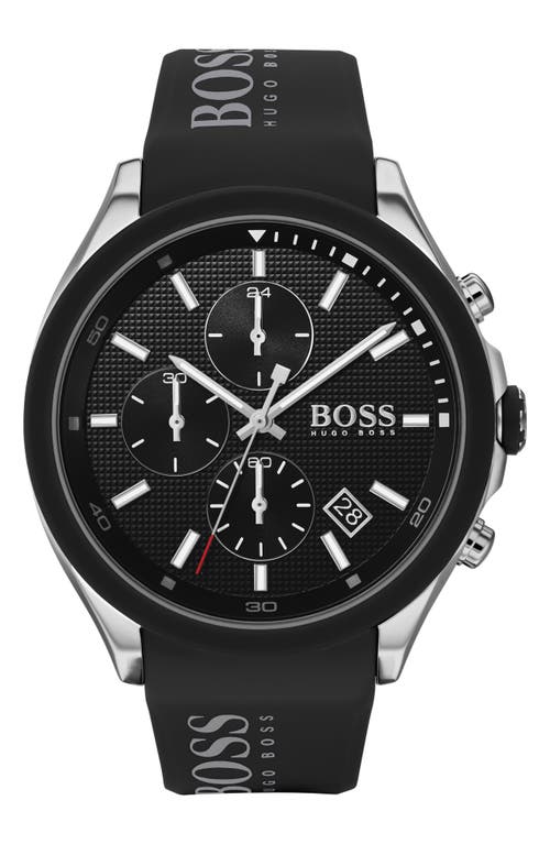 Shop Hugo Boss Boss Velocity Chronograph Rubber Strap Watch, 45mm In Black/silver