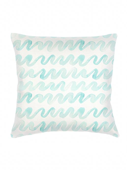Anaya Watercolor Waves Linen Pillow With Down Alternative Insert In Aqua